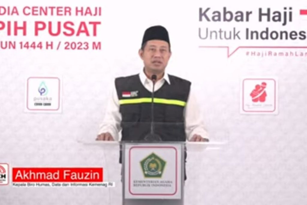Kepala Biro Humas Data dan Informasi Kemenag RI Akhmad Fauzin saat menyampaikan siaran pers, Rabu, 28 Juni 2023 dari MCH Pusat Jakarta.