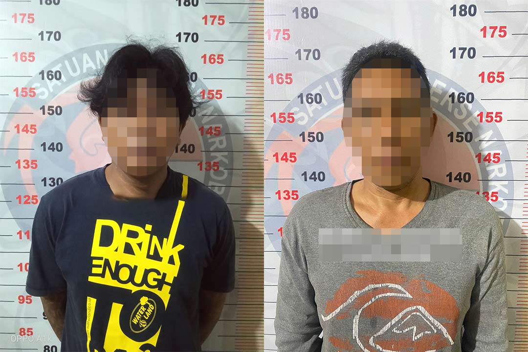 Tersangka EWF (29) dan B (41) yang diduga terlibat dalam kasus penyalahgunaan narkoba jenis sabu dengan bruto 15,99 gram, di Jalan Mawar I, Kelurahan Tanjung Laut, Bontang Selatan, Kamis (8/6/2023).
