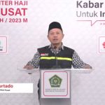 Dodo Murtado Koordinator MCH PPIH Pusat saat menyampaikan Keterangan pers di Asrama Haji Pondok Gede Jakarta, Sabtu siang, 29 Juli 2023.