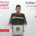 Akhmad Fauzin, Kepala Biro Humas, Data dan Informasi Kemenag RI, saat menyampaikan siaran persnya di MCH Asrama Haji Pondok Gede, Jakarta, Jum'at siang, 30 Juni 2023.