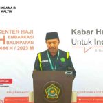 Ahmad Ridani Sekretaris PPIH Embarkasi Balikpapan saat menyampaikan keterangan pers terkait fase kepulangan jemaah haji Debarkasi Balikpapan, Jum'at, 14 Juli 2023 pagi.