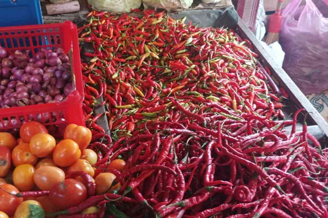 Harga cabai tiung di Samarinda mengalami penurunan signifikan, Sabtu (15/7/2023).