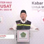 Dodo Murtado juru bicara PPIH Pusat saat menyampaikan keterangan pers di MCH PPIH Pusat Asrama haji Pondok Gede Jakarta, Sabtu, 15 Juli 2023 siang.
