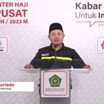 Dodo Murtado Koordinator Media Center Haji (MCH) PPIH Pusat, saat menyampaikan keterangan pers di Asrama Haji Pondok Gede Jakarta, Senin siang, 24 Juli 2023.