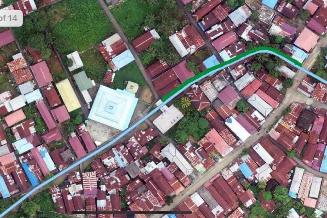 Tampak atas sungai di Kelurahan Guntung