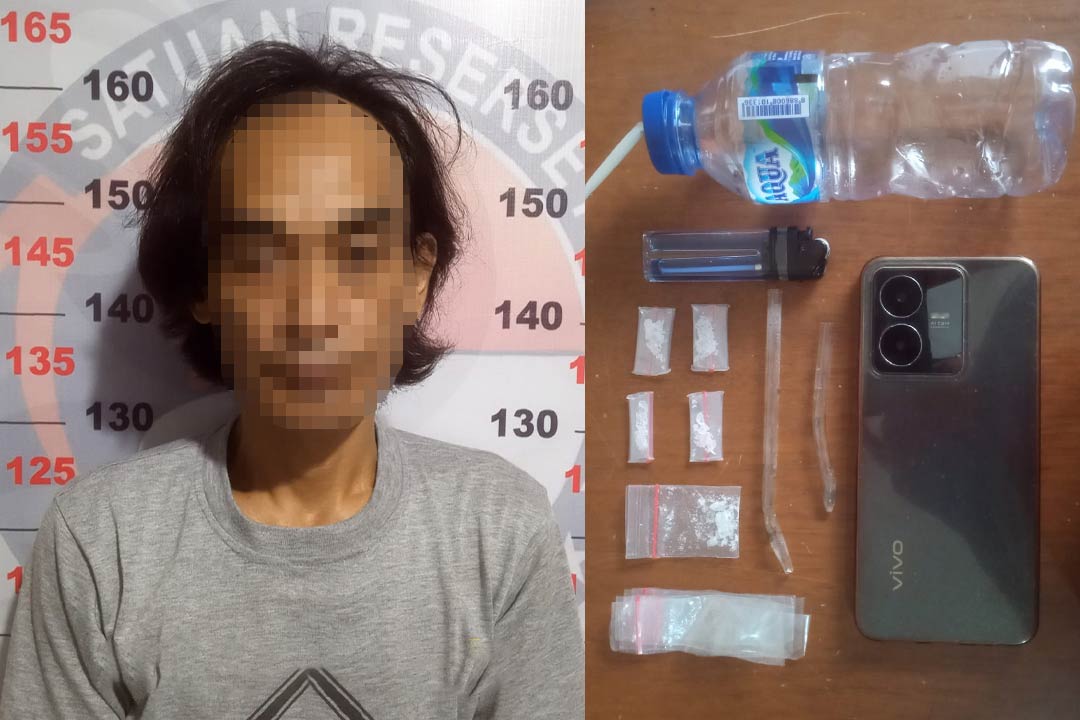 Pelaku J (45) diamankan Polres Bontang beserta barang bukti pelaku.